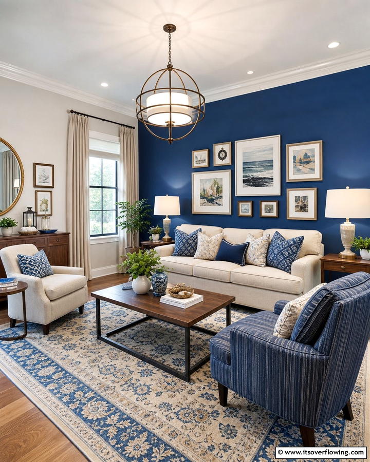 Transitional Style with Blue and Beige - 20 Blue and Beige Living Room Ideas- Serene Spaces