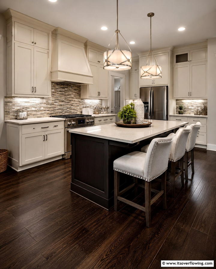 Transitional Style with Dark Wood Floors - 25 Kitchen With Dark Wood Floors Ideas for Elegance