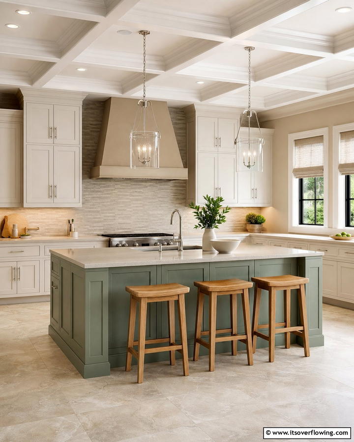Transitional Style with Neutral Tones - 20 Sage Green Kitchen Island Ideas for a Fresh Look