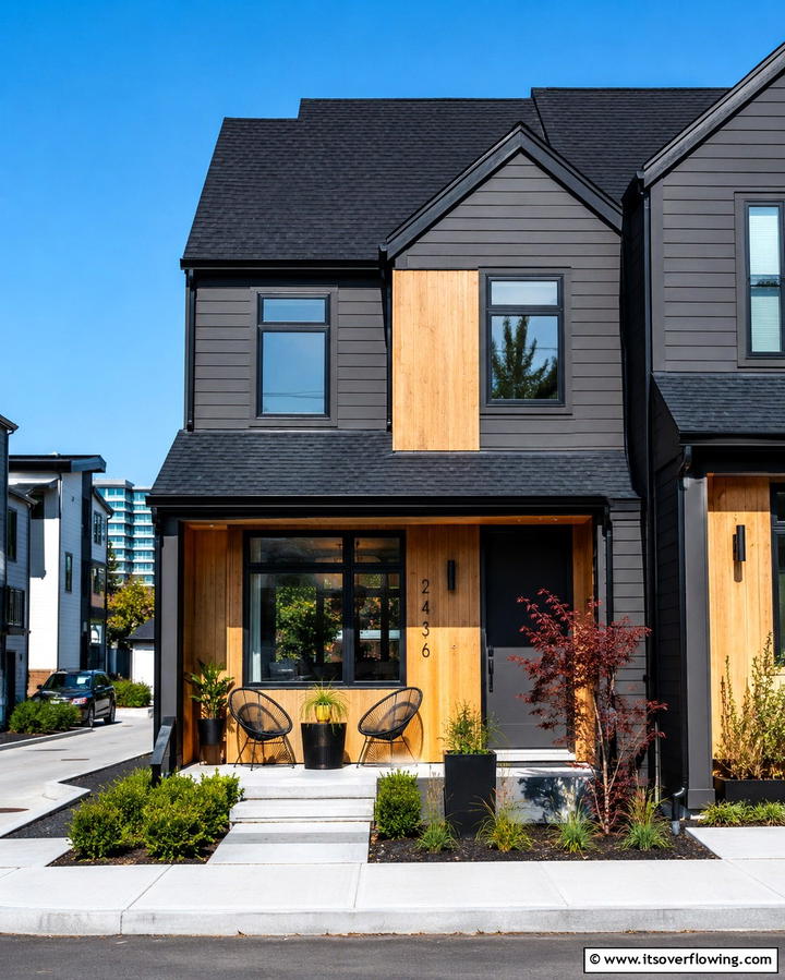 Transitional Urban Retreat - 30 Houses with Black Roofs- Modern Exterior Design Inspiration