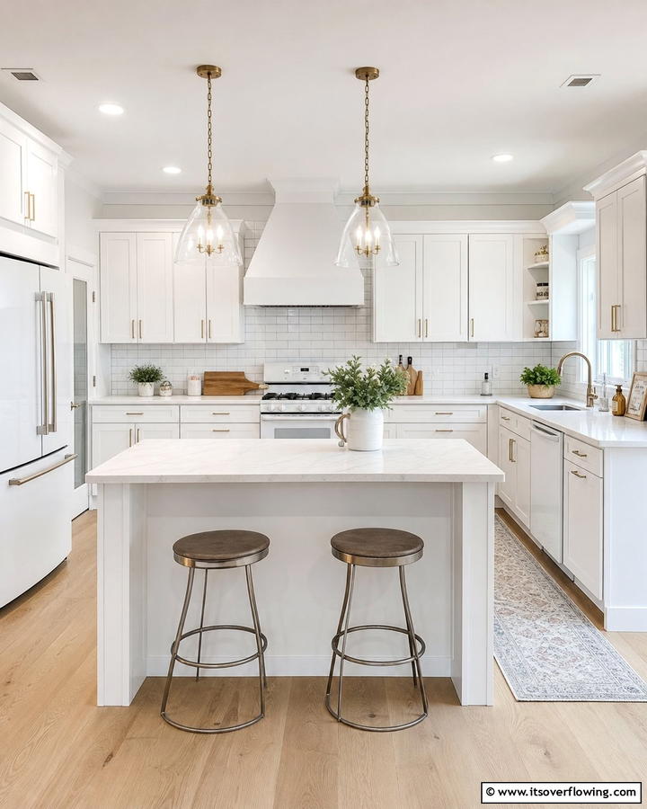 Transitional White Kitchen with Timeless Appeal - 21 Kitchen Ideas with White Appliances for a Clean Look