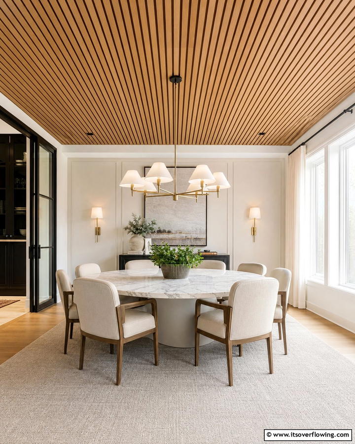 Transitional Wood Slat Ceiling Design - 30 Wood Slat Ceiling Ideas for Textured Modern Interiors