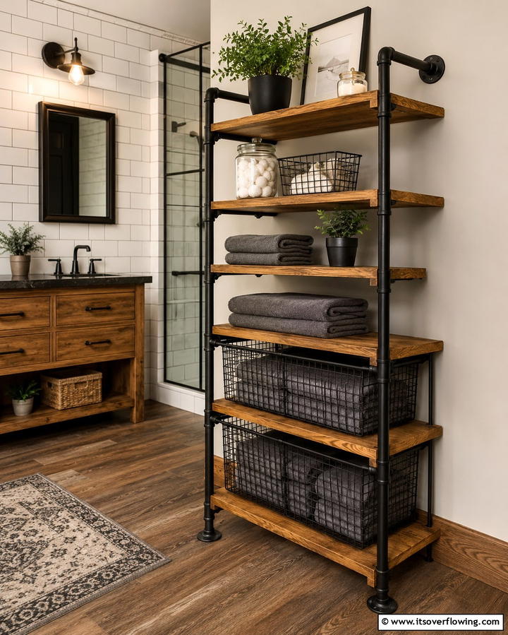 Transitional Wood and Metal Unit - 30 Functional Bathroom Furniture Ideas to Maximize Space
