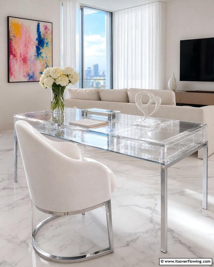 Transparent Acrylic Desk - 25 Desk in Living Room Ideas for Functional Spaces