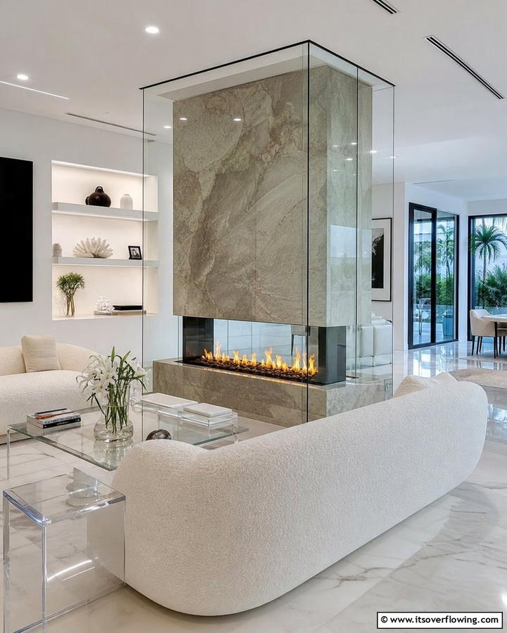 Transparent Contemporary Edge - 21 Rustic Stone Fireplace Designs for Cozy Living Rooms