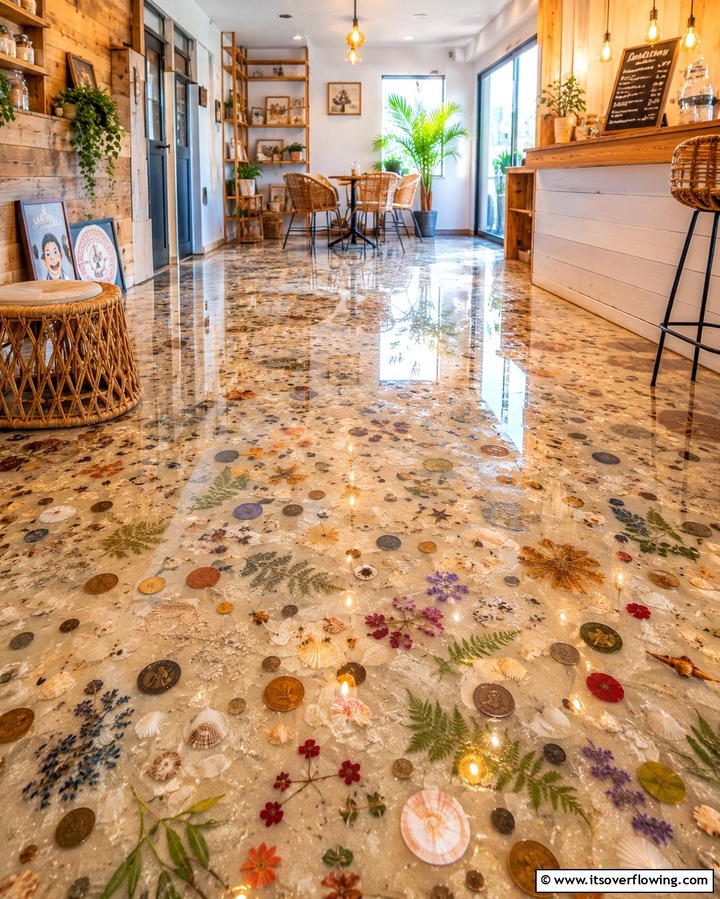 Transparent Epoxy Floors with Embedded Objects - 25 Epoxy Floor Designs for Modern and Durable Homes