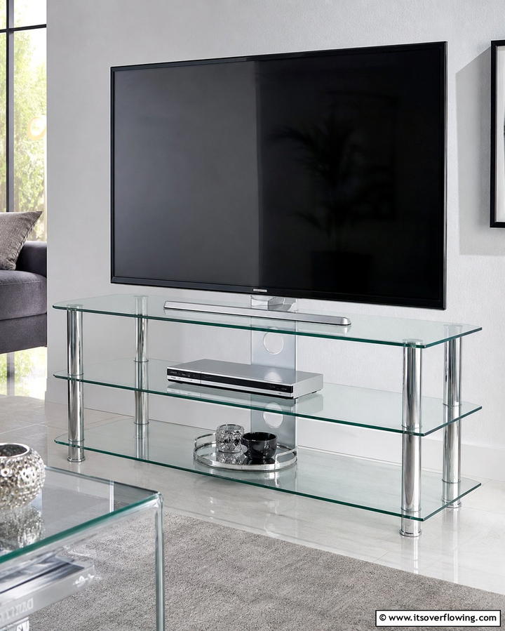 Transparent Glass TV Stand for a Modern Touch - 25 TV Stand Ideas to Complement Your Home Decor