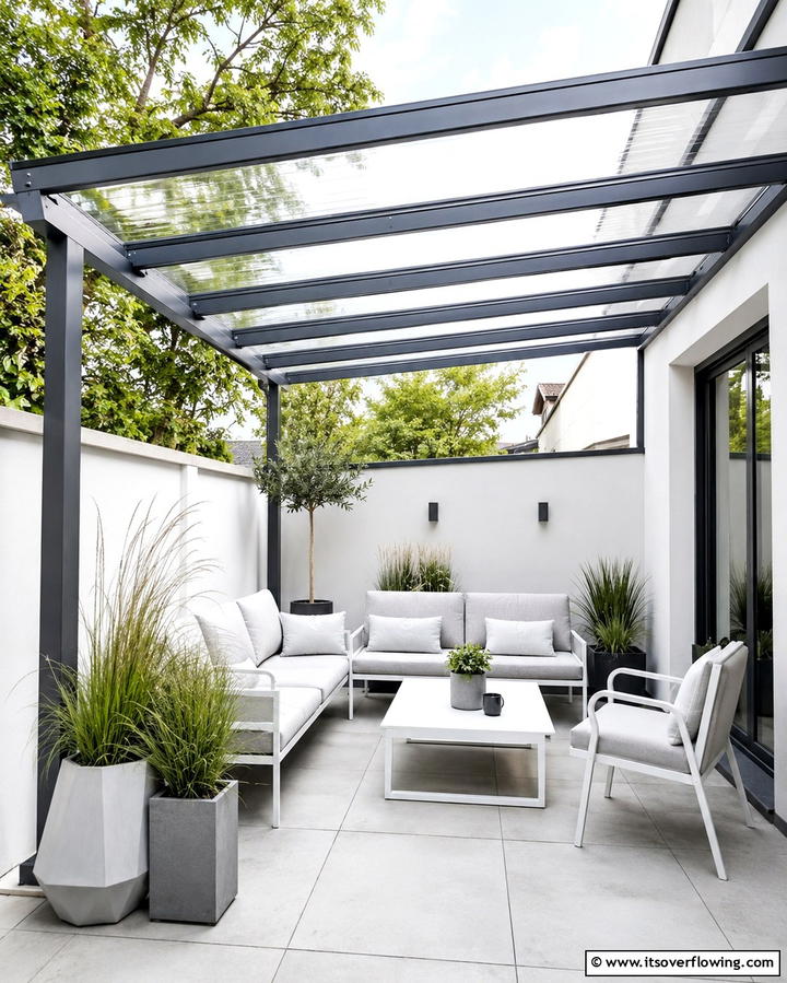 Transparent Roof Pergola - 20 Small Patio Pergola Ideas for Cozy Outdoor Spaces