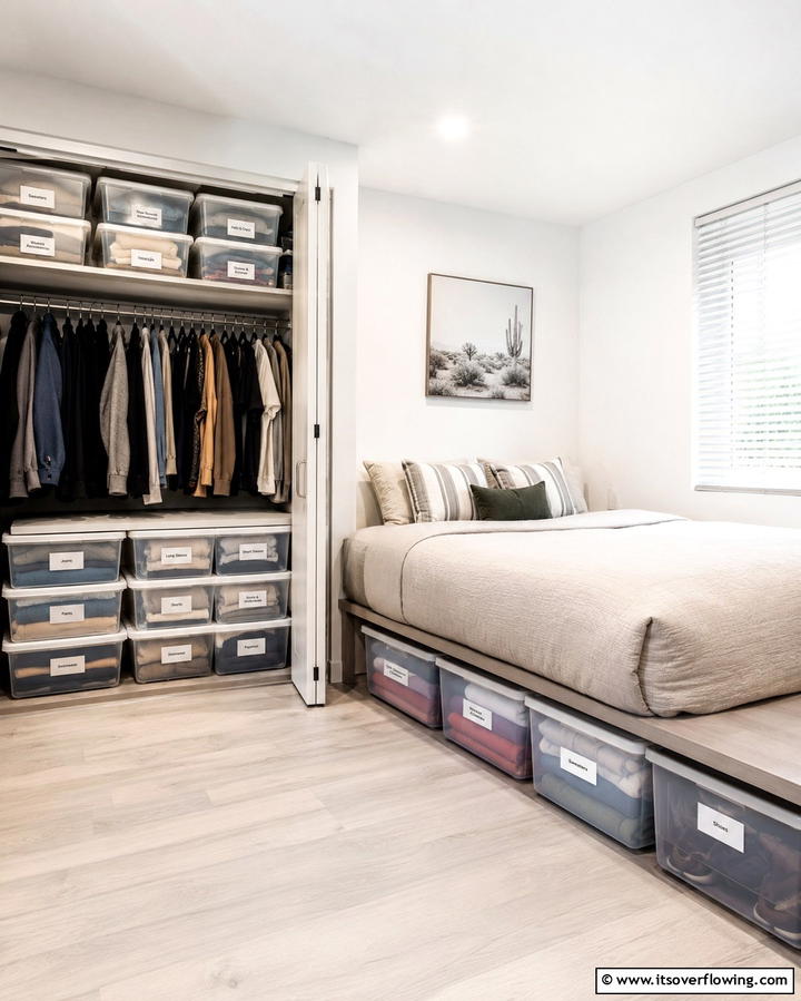 Transparent Storage Containers - 25 Smart Bedroom Storage Ideas to Declutter Your Space