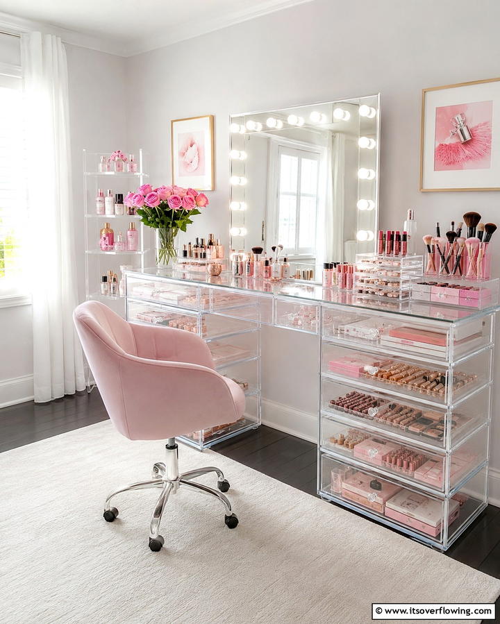 Transparent Storage Drawers - 25 Stunning Makeup Room Ideas for Every Style