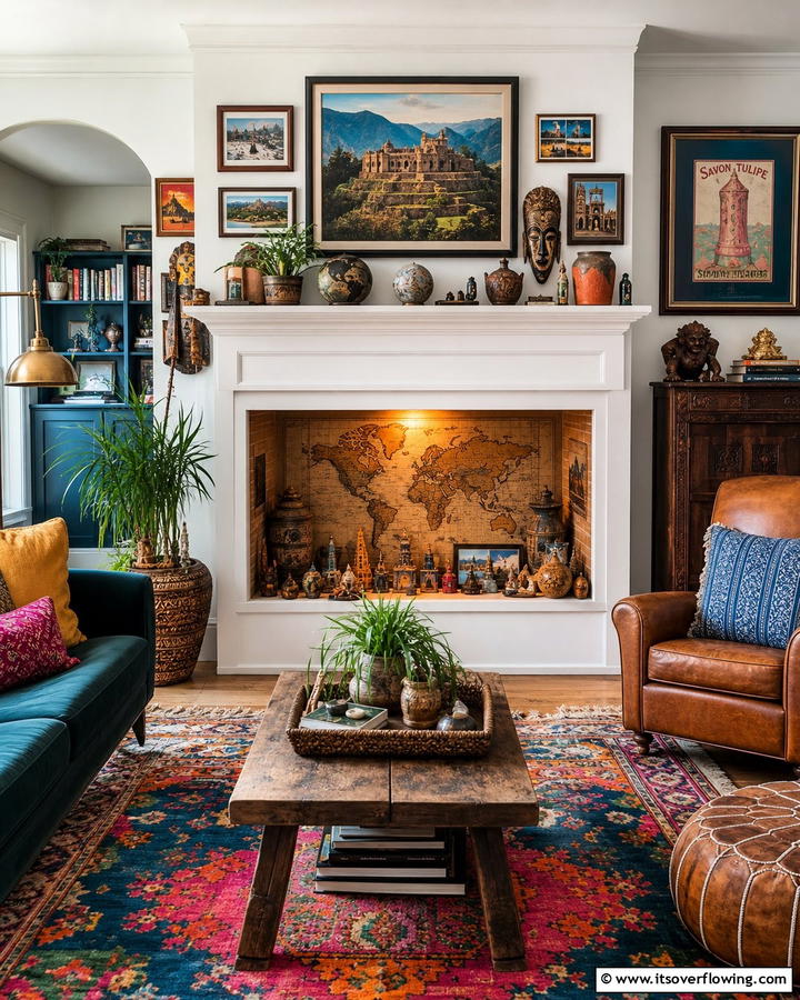 Travel Memories Showcase - 20 Empty Fireplace Ideas to Transform Your Hearth
