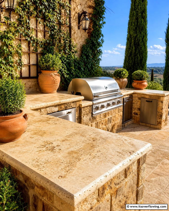 Travertine Countertops - 25 Types of Outdoor Kitchen Countertops for Durability