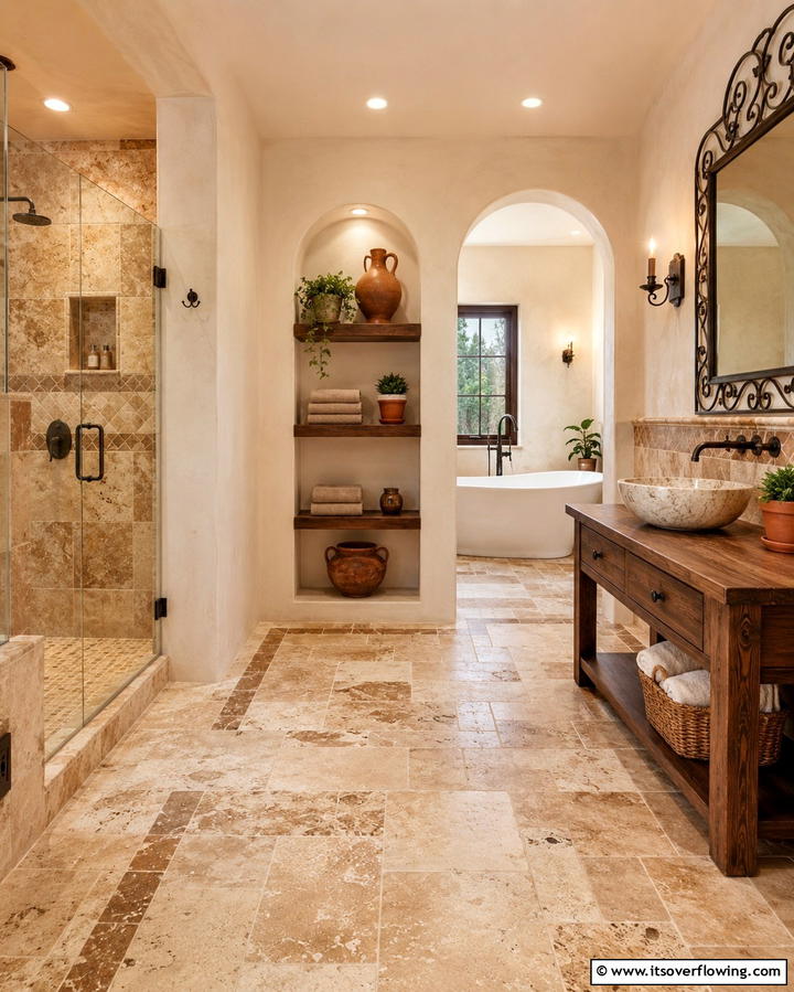 Travertine Flooring - 25 Bathroom Flooring Ideas for Style and Durability