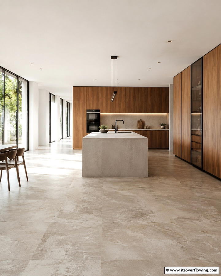 Travertine Floors in Large Format Tiles - 25 Travertine Floor Kitchen Ideas for Elegance