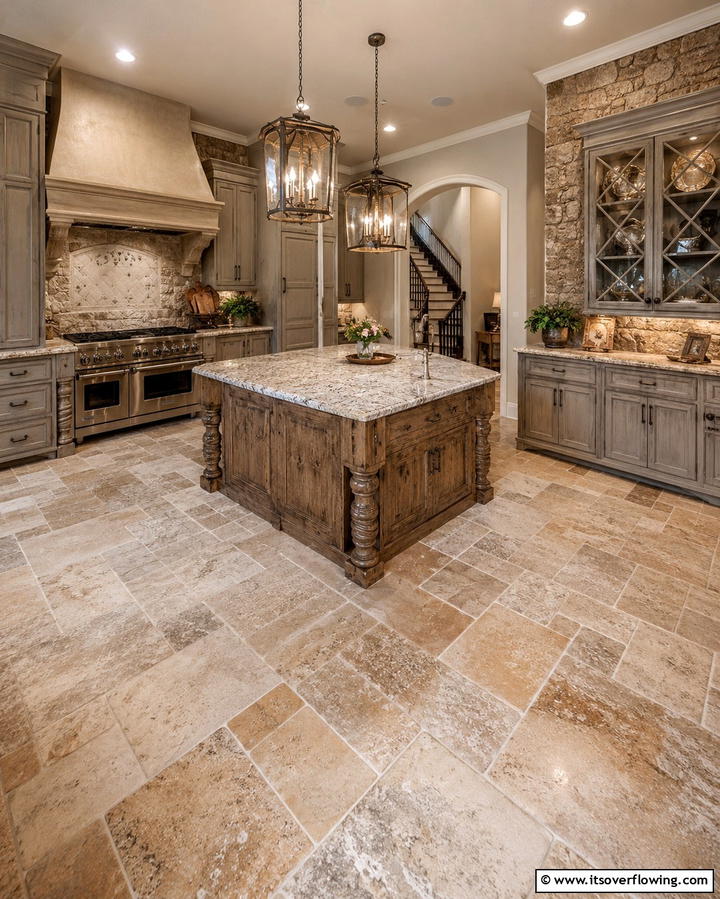 Travertine Floors with Matte Finish - 25 Travertine Floor Kitchen Ideas for Elegance