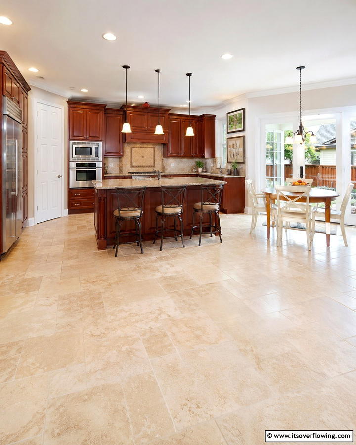Travertine Floors with Mixed Tile Sizes - 25 Travertine Floor Kitchen Ideas for Elegance