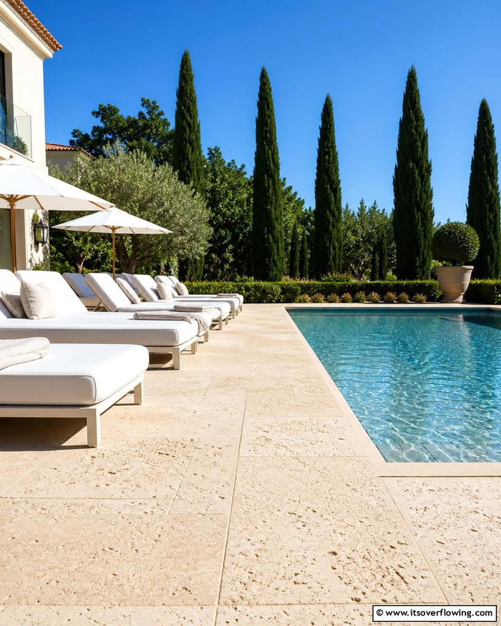 Travertine Lookalike Stamped Concrete - 25 Stamped Concrete Pool Deck Ideas for Durability