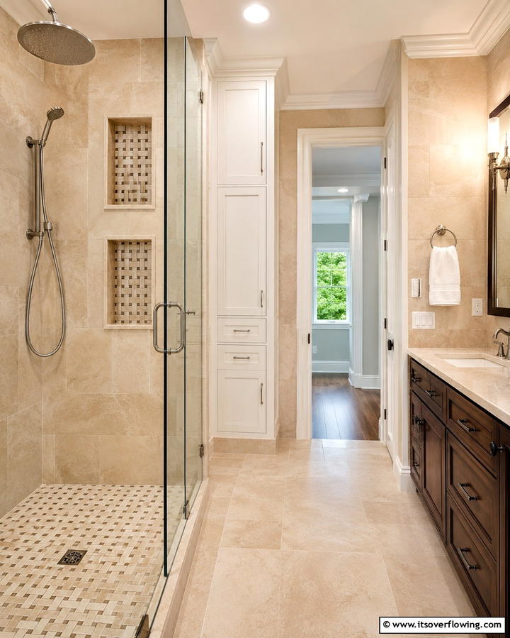 Travertine Mosaic Details - 25 Travertine Tile Bathroom Ideas for Natural Beauty