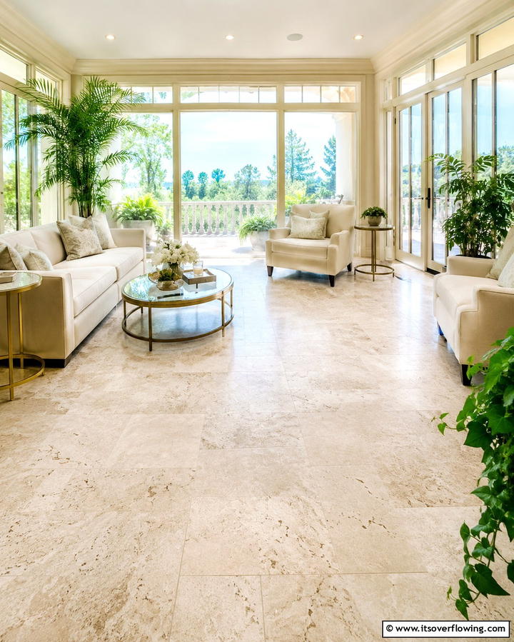 Travertine Tiles - 20 Sunroom Tile Floor Ideas for Durable and Stylish Floors