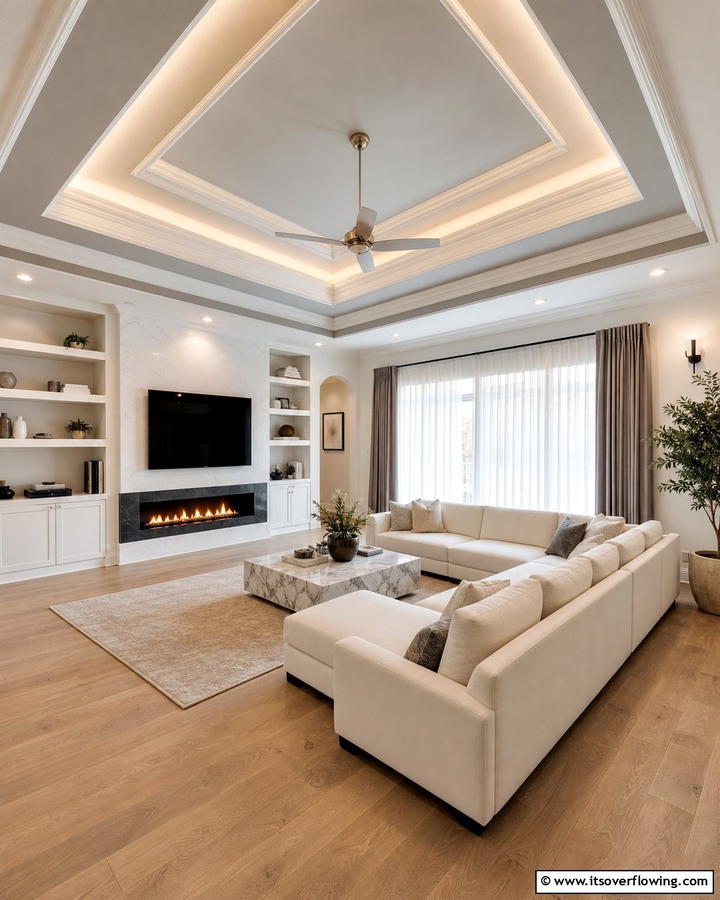 Tray Ceiling Elegance - 21 Living Room Ceiling Ideas to Elevate Your Space