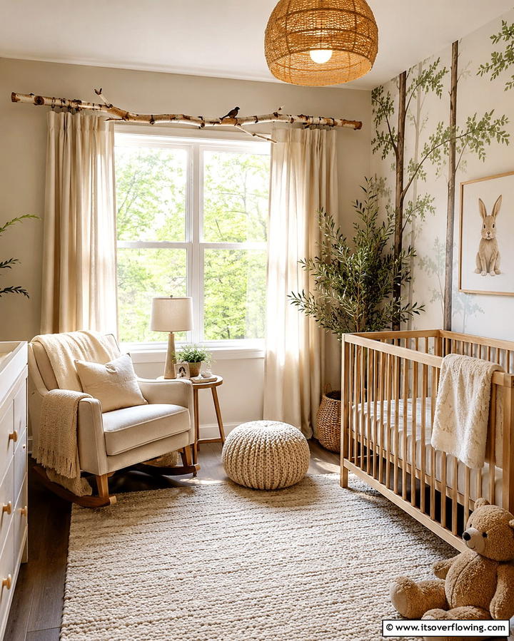Tree Branch Curtain Rods - 25 Rustic Nursery Ideas for a Cozy Baby Room
