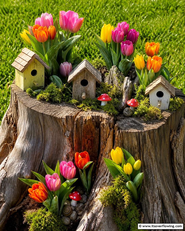 Tree Stump with Seasonal Themes - 25 Tree Stump Fairy Garden Ideas for Enchanting Spaces