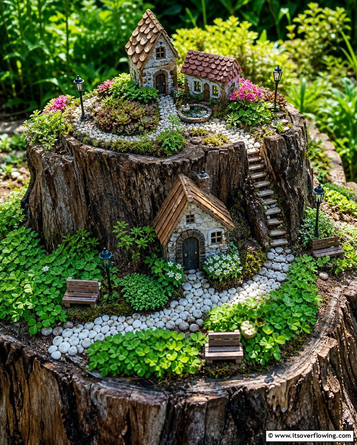 Tree Stump with Tiny Stone Pathways - 25 Tree Stump Fairy Garden Ideas for Enchanting Spaces