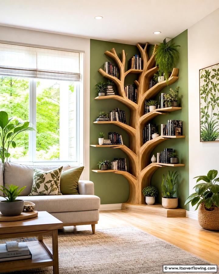 Tree Style Corner Bookshelves - 20 Space-Saving Corner Bookshelf Ideas for Your Home