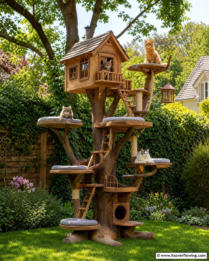Treehouse Inspired Cat Tree - 20 Outdoor Cat Tree Ideas for Your Feline Friends