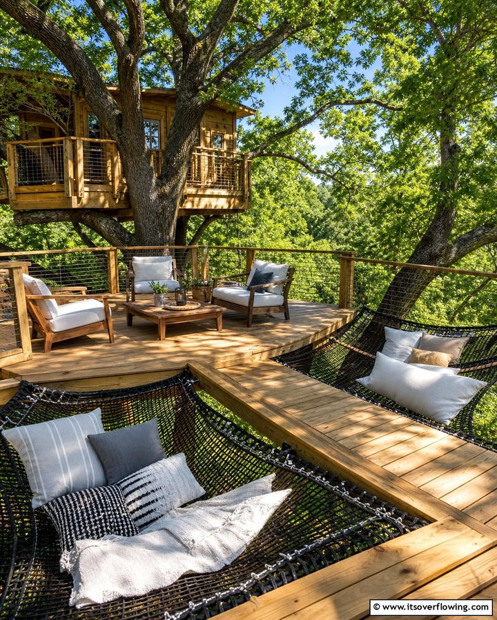 Treehouse with Hammock Deck - 25 Tree House Ideas for Magical Outdoor Adventures