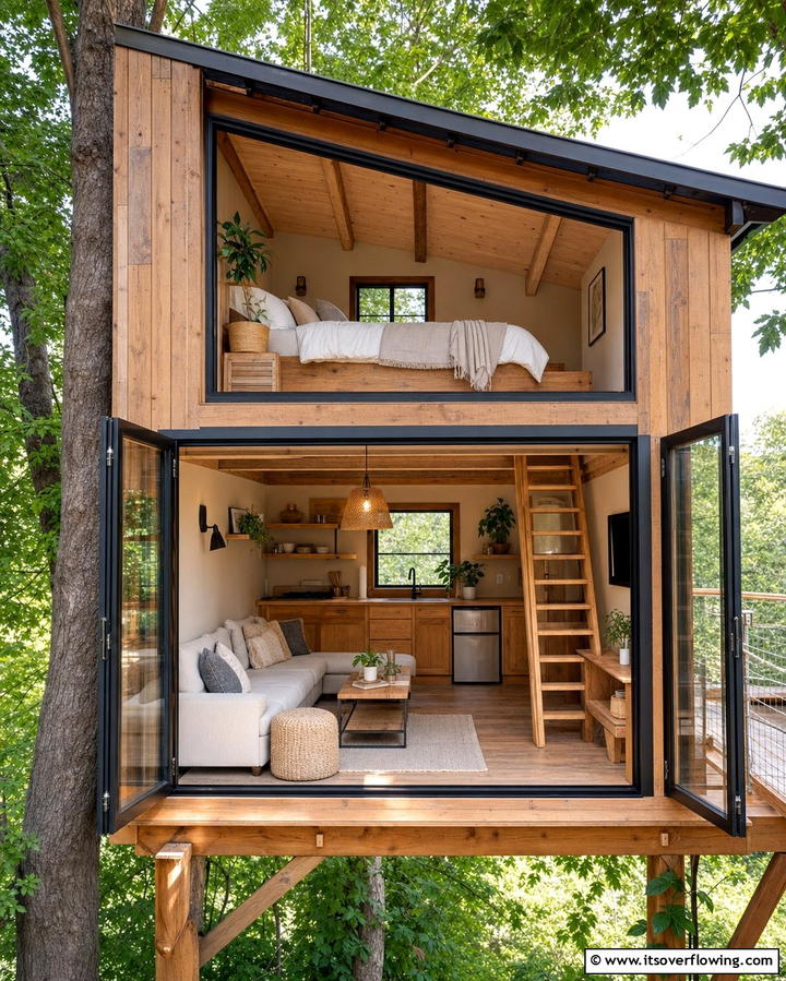 Treehouse with Indoor Loft - 25 Tree House Ideas for Magical Outdoor Adventures