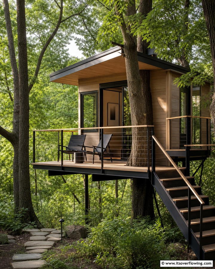 Treehouse with Minimalist Design - 25 Tree House Ideas for Magical Outdoor Adventures