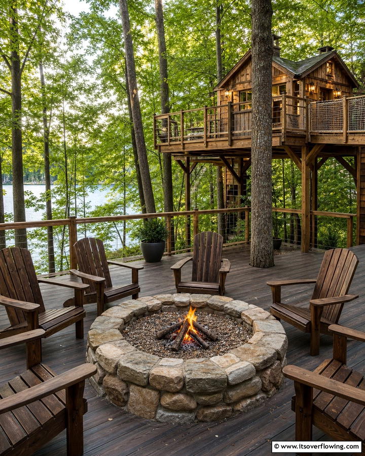 Treehouse with Outdoor Fire Pit - 25 Tree House Ideas for Magical Outdoor Adventures