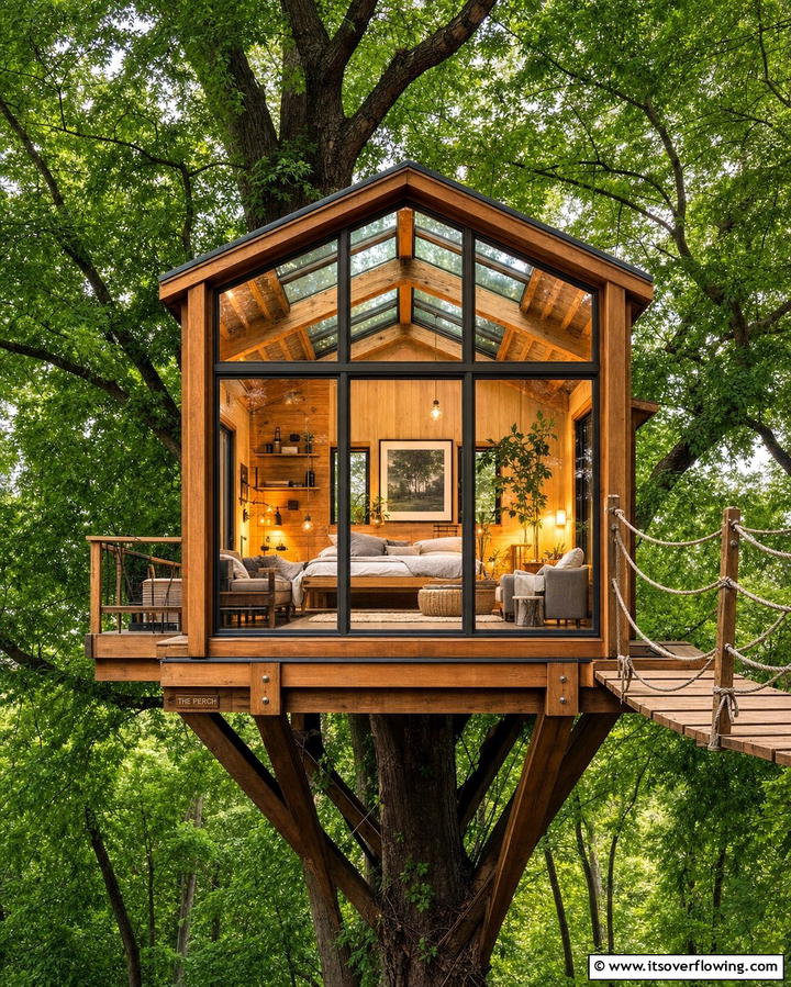Treehouse with Skylight Roof - 25 Tree House Ideas for Magical Outdoor Adventures