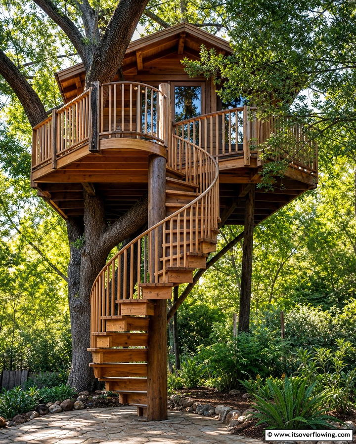 Treehouse with Spiral Staircase - 25 Tree House Ideas for Magical Outdoor Adventures