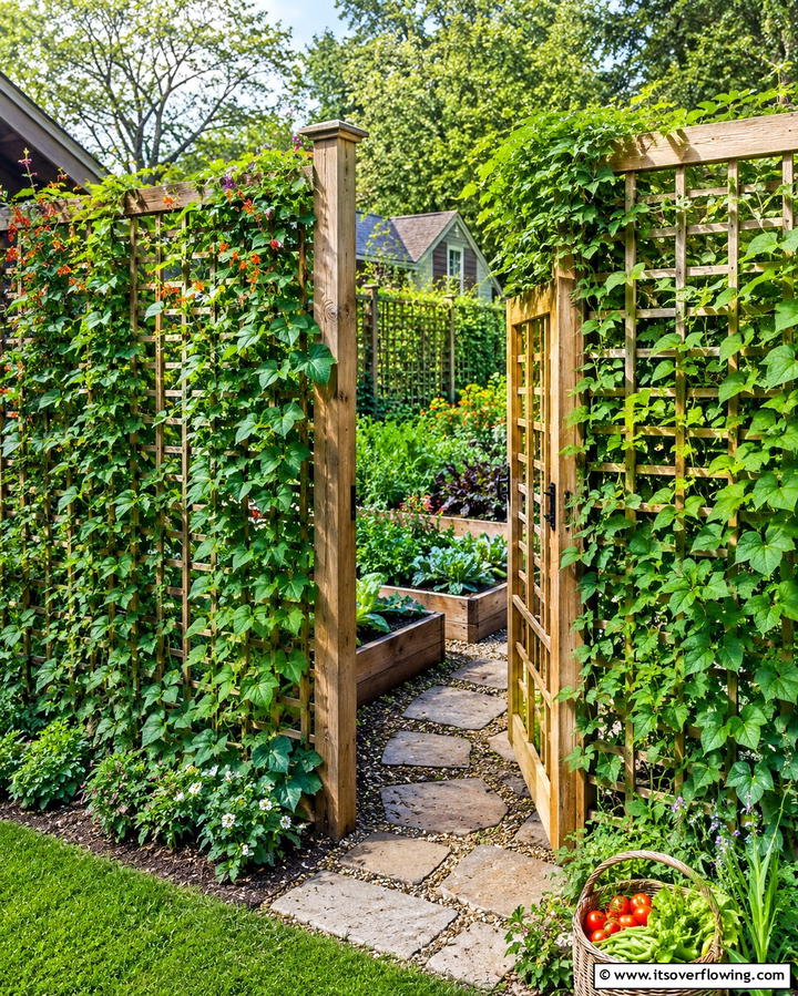 Trellis Fence with Climbing Plants - 20 Practical Vegetable Garden Fence Ideas for Your Yard