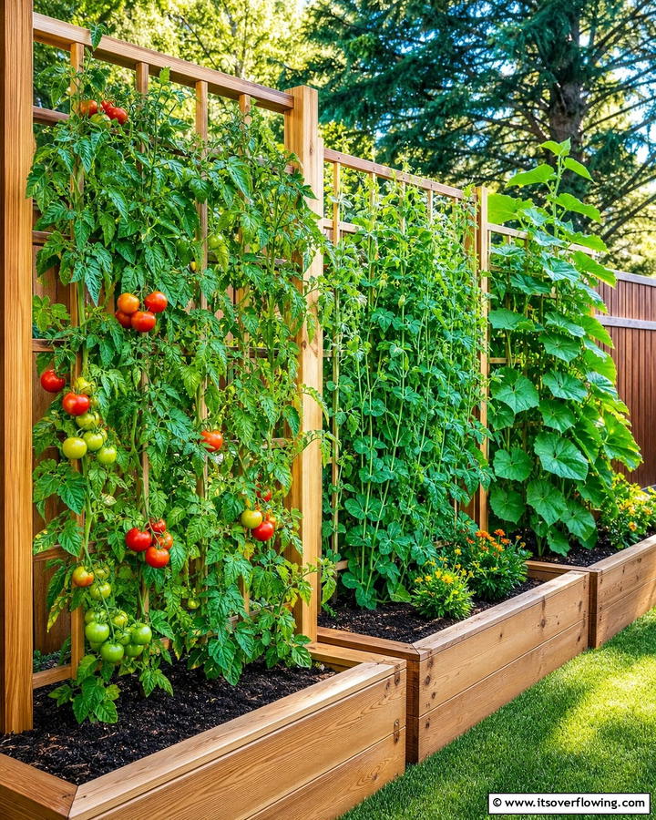 Trellis Integrated Raised Beds - 20 Raised Garden Bed Along Fence Ideas for Your Yard