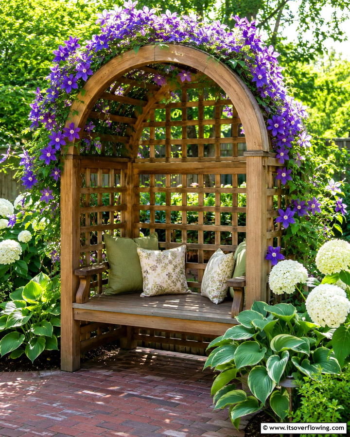 Trellis with Built In Seating - 25 Trellis Ideas to Enhance Your Garden Aesthetics