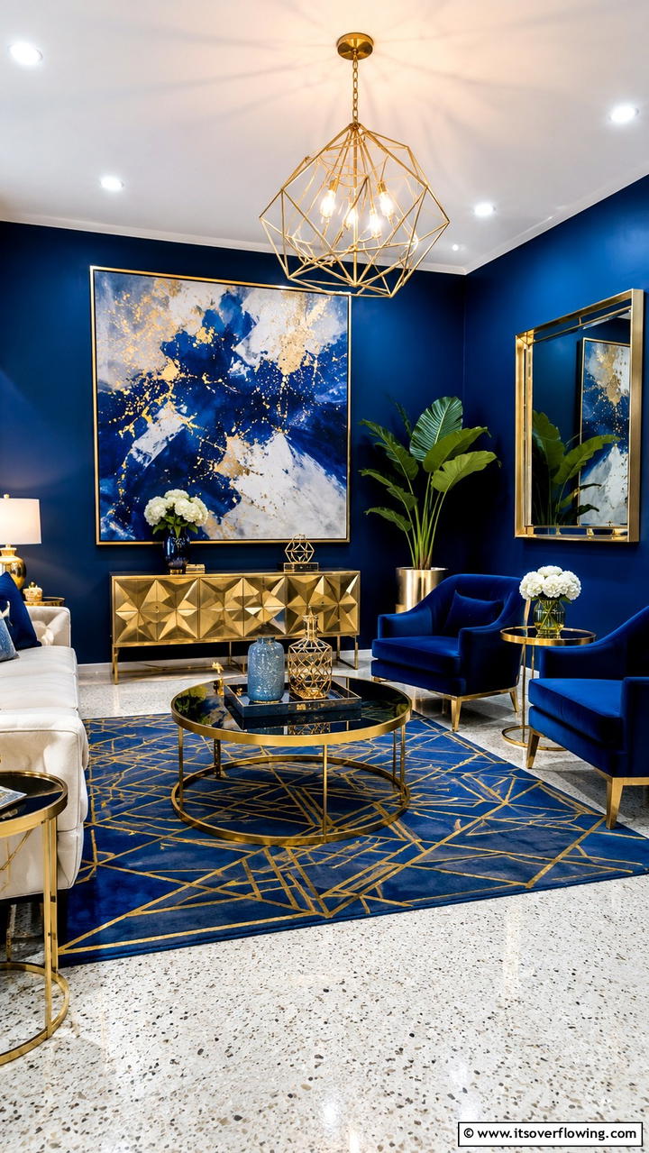 Trendy Blue Decor with Gold Finishes - 30 Stunning Blue and Gold Living Room Ideas for Elegant Spaces