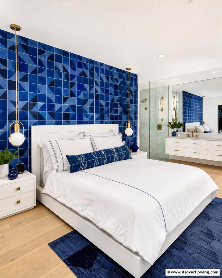 Trendy Blue Tile Details - 21 Serene Blue Bedroom Ideas for Calming Atmospheres