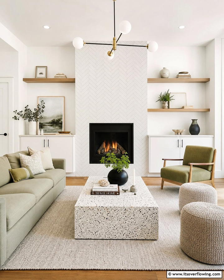 Trendy White Brick Layout - 30 White Brick Fireplace Ideas for Timeless Living Rooms