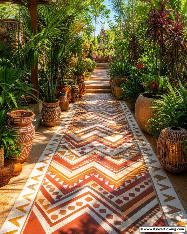 Tribal Patterns for Cultural Inspiration - 20 Concrete Walkway Painting Ideas for a Unique Path