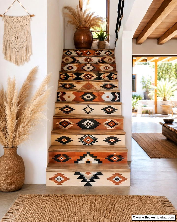 Tribal Patterns - 25 Painted Stair Ideas to Transform Your Home