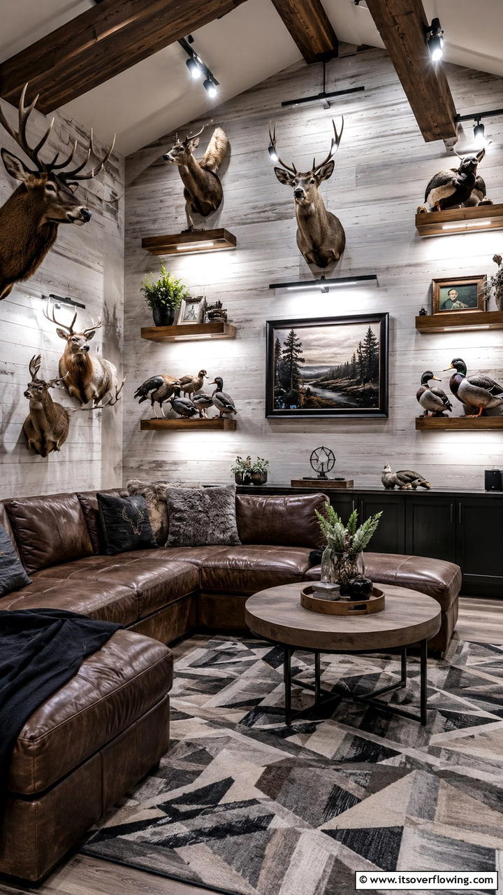 Trophy Lighting Accents - 30 Hunting Trophy Room Ideas for Rustic Decor