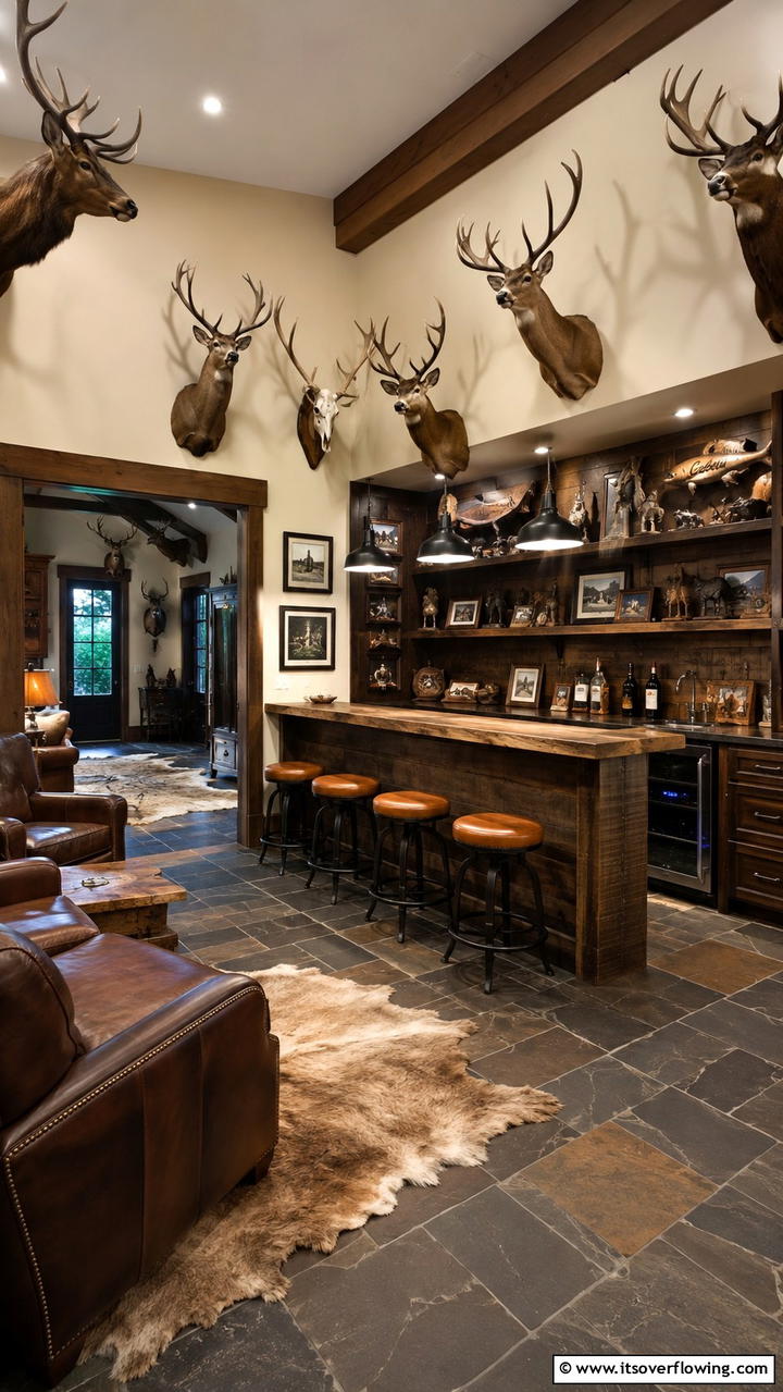 Trophy Room Bar Area - 30 Hunting Trophy Room Ideas for Rustic Decor