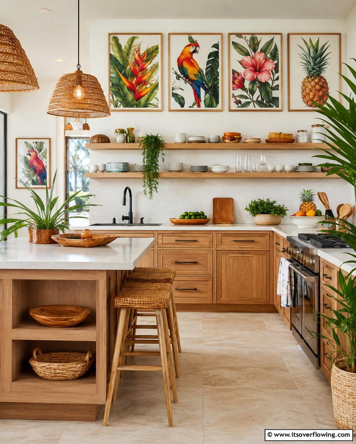 Tropical Artwork and Prints - 20 Tropical Kitchen Ideas for a Vibrant Look
