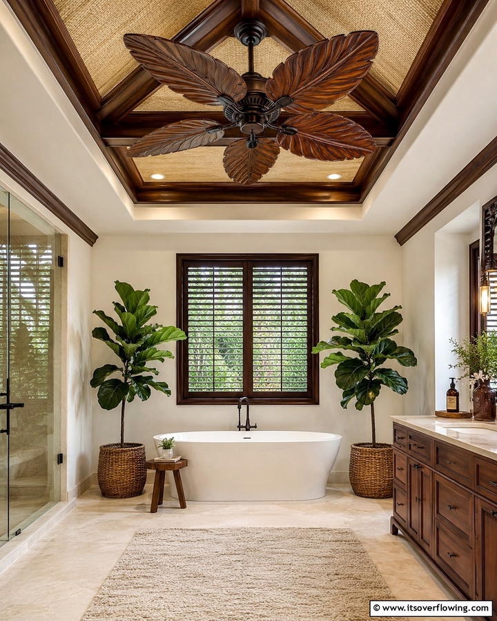 Tropical Ceiling Fans for Comfort - 25 Tropical Bathroom Ideas for a Spa-like Retreat