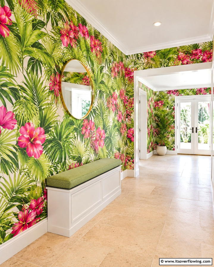Tropical Escape for a Lush Vibrant Hallway - 30 Hallway Wallpaper Ideas for a Striking Entryway