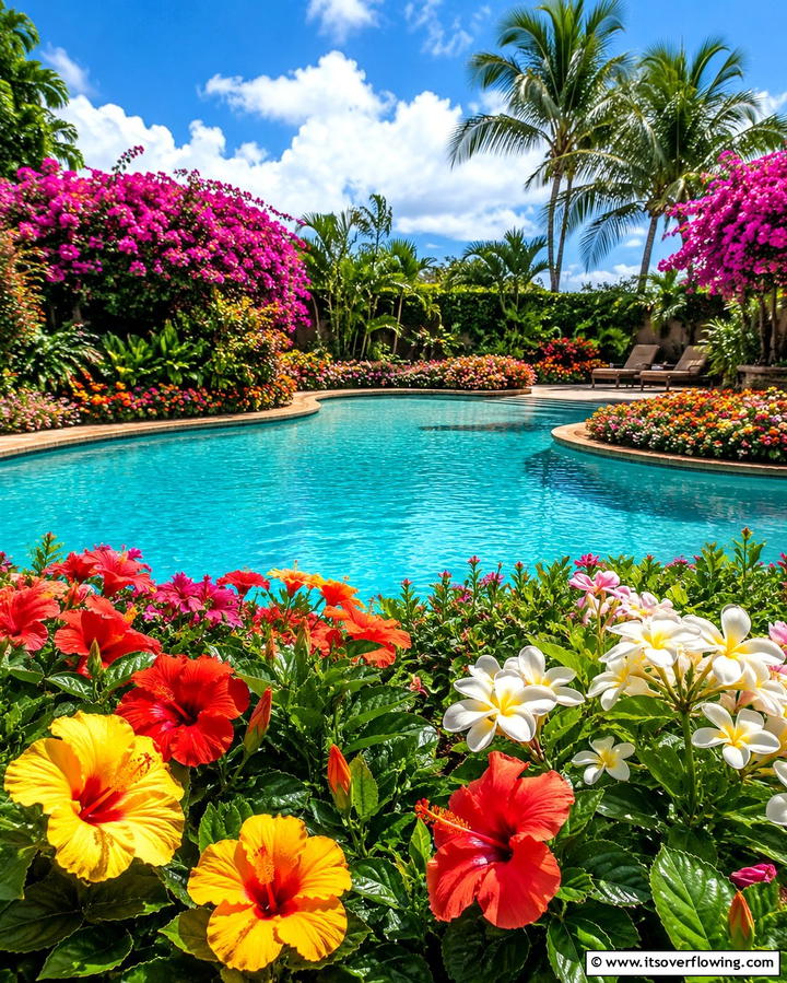 Tropical Flower Beds for Pops of Color - 25 Tropical Pool Landscaping Ideas for a Resort Feel