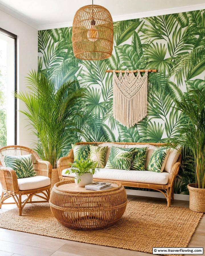Tropical Foliage Inspired Wall - 21 Green Accent Wall Ideas for Bold and Serene Interiors